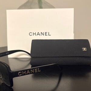 CHANEL Black Sunglasses with Gold Accents
